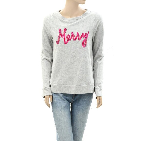 Lilly Pulitzer Rami Graphic Sweatshirt Top Merry Embellished Cotton XS 266616 - Picture 3 of 7